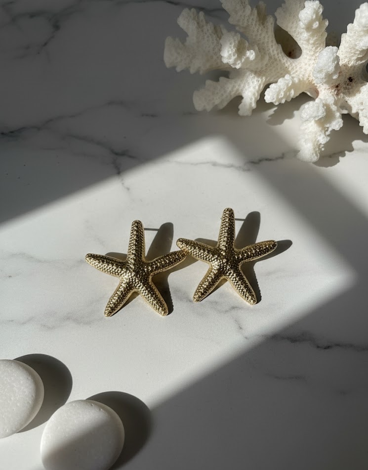 Golden Starfish Statement Earrings