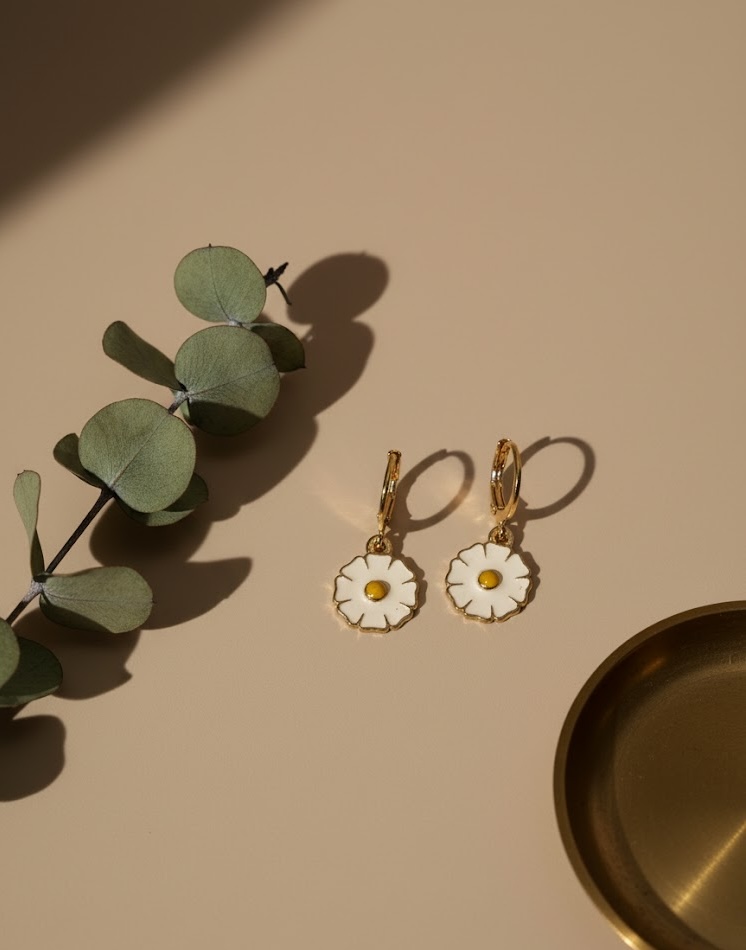 White Daisy Huggie Earrings