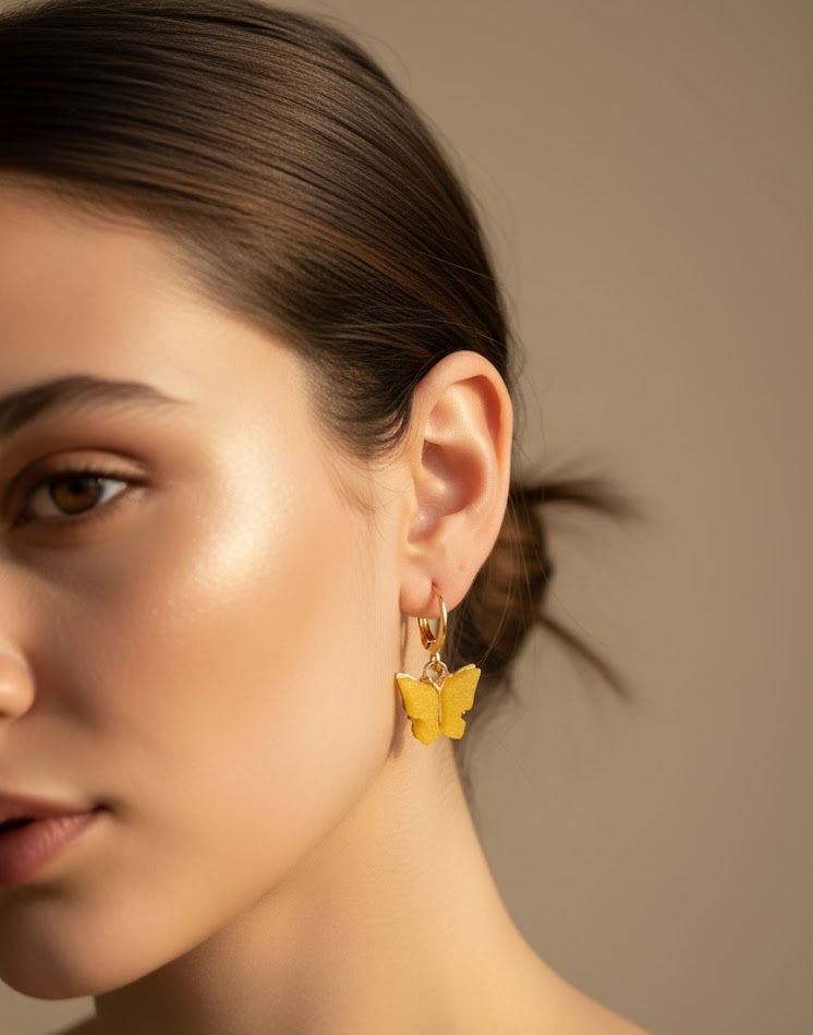 Yellow Butterfly Huggie Earrings